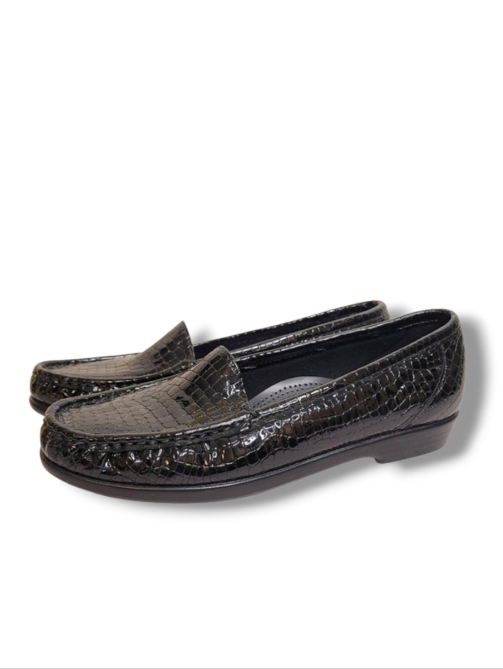 Sas Croc Embossed Black Patent Leather Loafers Size 7.5 Narrow